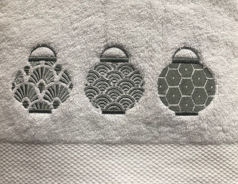 White Hand Towel with Grey Lanterns set