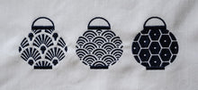 Load image into Gallery viewer, Tea towel with Blue Trio Set of Lanterns