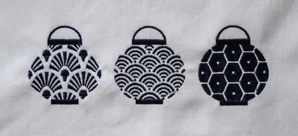 Tea towel with Blue Trio Set of Lanterns